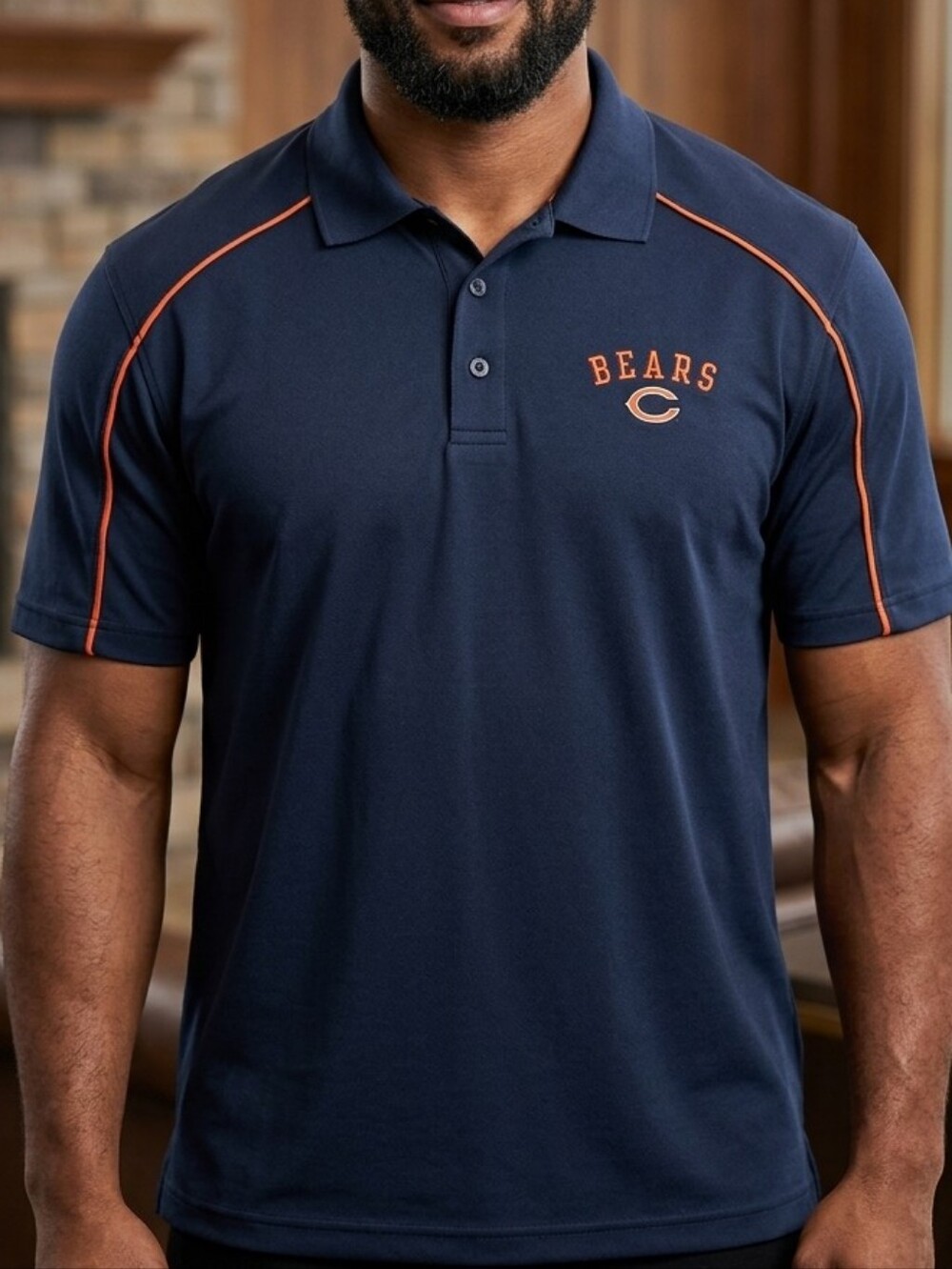 Chicago Bears Vintage NFL Navy Polo Shirt with Orange Trim Size L